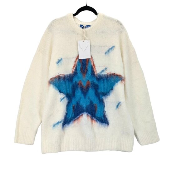 Aelfric Eden Fuzzy Star Sweater Women M Pullover Oversized Celestial Streetwear - Picture 1 of 8